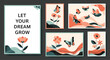 © Bruce - Set of five vertical and horizontal posters featuring floral motifs, butterflies, and the motivational phrase let your dream grow.