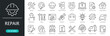 © Carpe Diem - Repair line icon set. Editable Stroke. Maintenance and service symbols for fixing and tools concepts. Repair, maintenance, service, tools, wrench, fixing, support, mechanic, technician