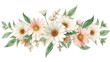 © vionaang - A delicate hand-painted watercolor arrangement of pastel daisies and botanical foliage