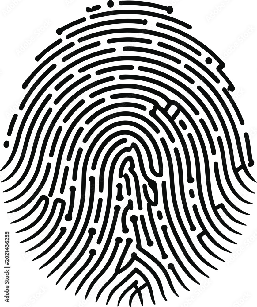 Detailed black and white fingerprint pattern showing unique ridge ...