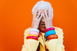© oneinchpunch - Funny grandmother portraits. Senior old woman dressing elegant for a special event. granny fashion model on colored backgrounds