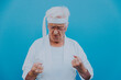 © oneinchpunch - Funny grandmother portraits.granny fashion model on colored backgrounds. Karate master practicing martial arts
