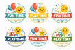 © Vector World - Childhood fun time and play time concepts with happy emojis and colorful elements