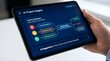 © Sakibul - Hand holding tablet with ai project insights and task prioritization flowchart on screen