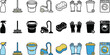 © MSTSUMAIYA - Cleaning service icons set: spray bottle broom bucket vacuum sponge gloves trash can washing machine with cleaning sweeping domestic household maintenance sanitation supplies equipment