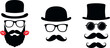 © MdMojnu - Gentleman face silhouettes with hat glasses mustache and beard vector illustration on white