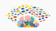 © Felippe Lopes - Colorful school of tropical fish swimming around coral reef illustration