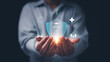 © krungchingpixs - Man holding virtual insurance protection shield with policy document and icons health, family, home, vehicle. Insurance protection concept. Risk management, financial security and asset protection.