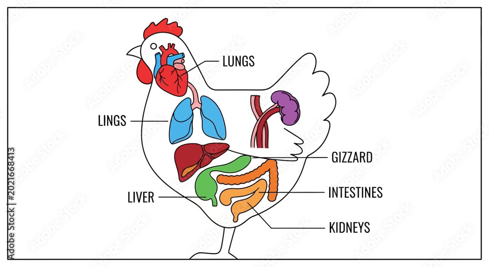 Chicken Anatomy Diagram: Internal Organs Labeled - Lungs, Heart, Liver ...