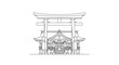 © Dara - Traditional Japanese Shrine Gate and Main Hall, Architectural Line Drawing