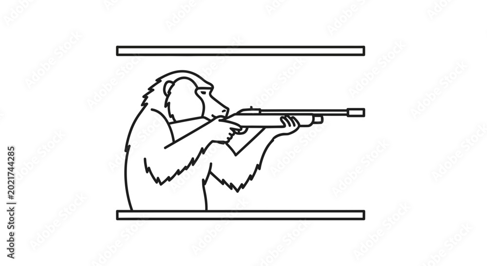 Monkey Aiming Rifle in a Shooting Range - Line Art Stock Vector | Adobe ...