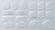 © Kanon Islam - Modern transparent glassmorphism speech bubble set with frosted glass effect 3D glossy chat icons and message boxes for web vector illustration