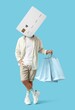 © Pixel-Shot - Stylish man with credit card instead of his head and shopping bags on light blue background