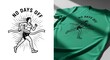 © LINDA - Motivational running graphic with the phrase 'No Days Off' featuring energetic athlete illustration and vibrant green t-shirt