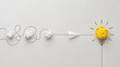 © emwe studio - Crumpled paper balls transforming into a paper airplane flying towards a glowing lightbulb representing the journey from chaos to innovative business solutions