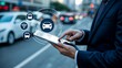 © millennium - Smart mobility technology concept with businessman using digital car service application on tablet