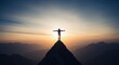 © Ai Digital Stock - Person on mountaintop at sunset, arms outstretched, silhouette against the sun, achieving goals and celebrating success