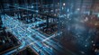 © Demandedon - Digital twin of a smart automated factory with glowing blue data streams