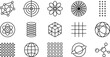 © ShuvoStock - Abstract geometric science vector icon collection featuring atom network grid spiral globe target and futuristic technology design symbols