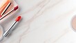 © Generative AI - Luxury Red Lipsticks and Cosmetic Powder Arranged on a Marble Surface for Beauty and Fashion Promotion