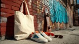 Urban Lifestyle Trend with Casual Shoes, Tote Bag, Skateboard, and Sunglasses
