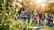 © Mr. Bolota - Diverse family enjoying a sunny picnic in a park with blooming flowers