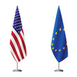© gladder - United States and European Union flags on flagpoles for official ceremonies and meetings, transparent background vector