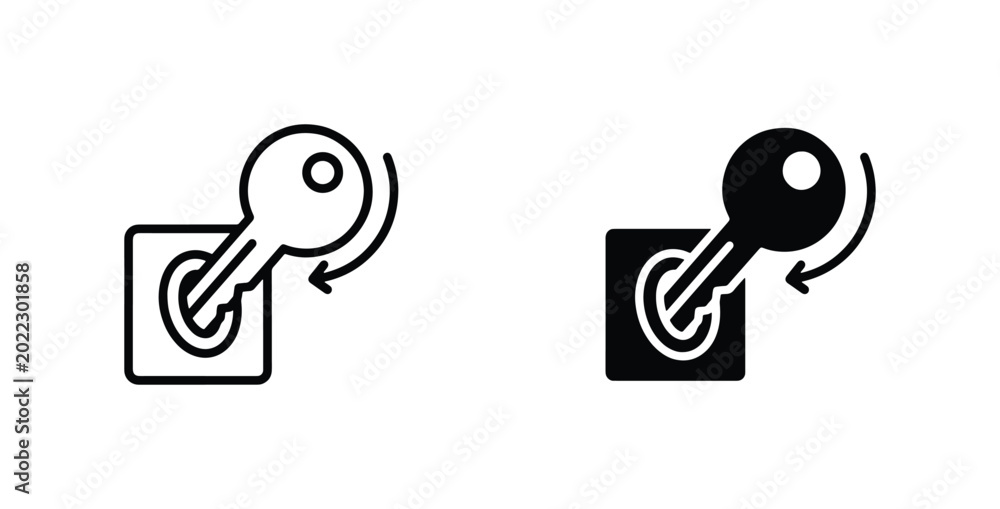 Key Turn Icons, Ignition Switch Symbols, Security Access Vector ...