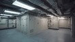 © vectorwin - Industrial facility utility room featuring large electrical cabinets, control systems, and complex ventilation ducts on the ceiling, emphasizing technology and infrastructure
