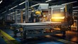 © vectorwin - Robotic arm actively working on a conveyor belt system in a modern automated industrial factory, showcasing advanced manufacturing technology and efficient production processes