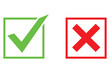 © Shamsun - Green check mark in box and red x mark in box vector icons on white background