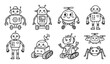 © Mithun - Children’s Educational Robot Line Drawing Set in Cute Doodle Style Black and White Vector Illustration