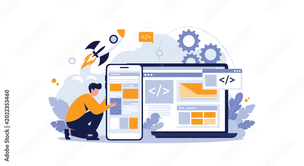 Innovative developer building a mobile app and website with coding ...