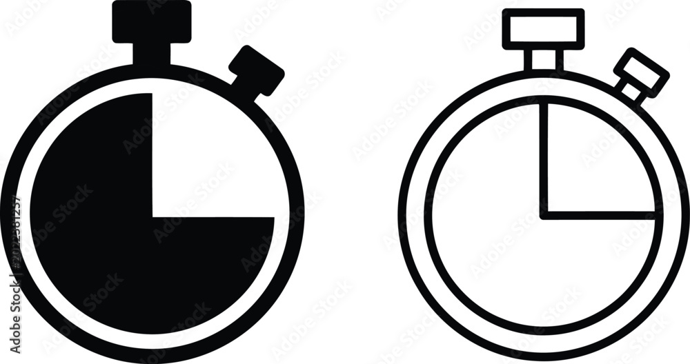 Stopwatch icons for time measurement with duration vector illustration ...