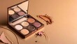 © Rizal - Beige palette with nine shades and a mirror, makeup smears on background