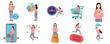 © Kios - Flat Vector Illustration Set of Online Shopping Concepts, E-commerce Activities, and Digital Consumer Behavior with Female Character
