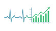 © Lita - Vector illustration of a heartbeat line transitioning into a rising financial bar chart with quarterly growth indicators on a white background