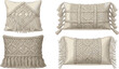 © Rubya - Boho Macrame Decorative Throw Pillows with Tassels and Woven Textile Patterns Vector Illustration Set