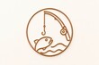 © Leo Rohmann - Minimal copper fishing icon with fish and rod in circular line art on beige background