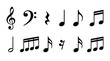 © Harun - Notes musical set with various symbols and clefs for sheet music featuring notation, treble clef, bass clef with quarter note and eighth note