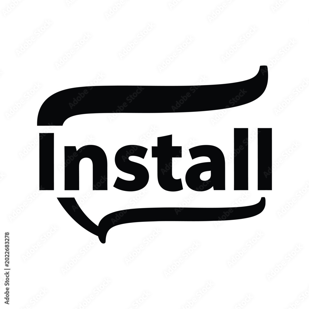 Black and White Install Button Icon with Downward Arrow Vector ...
