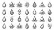 © Belajar - Collection of hand-drawn water drops and splashes in sketch style.