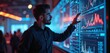 © Viktor - Man examines bright digital screens with graphs and charts. Pro analyzes data at night in modern office. Person works with big data and analytics.