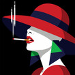 © Purnomo Semlirick - Bold and stylish vector illustration of a woman wearing a wide-brimmed red hat and smoking a cigarette, presented with a graphic pop art aesthetic