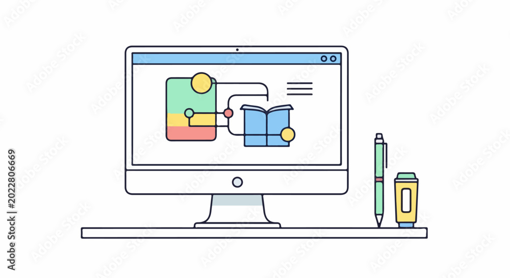 Computer Screen With Flowchart Diagram. Stock Vector | Adobe Stock