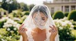 © Resi - Elegant Bride in Lace Veil, Wedding Day Portrait in Garden
