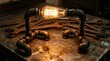 © Andi - An Industrial Edison Lamp with Exposed Bulb and Pipe Details on a Rustic Surface