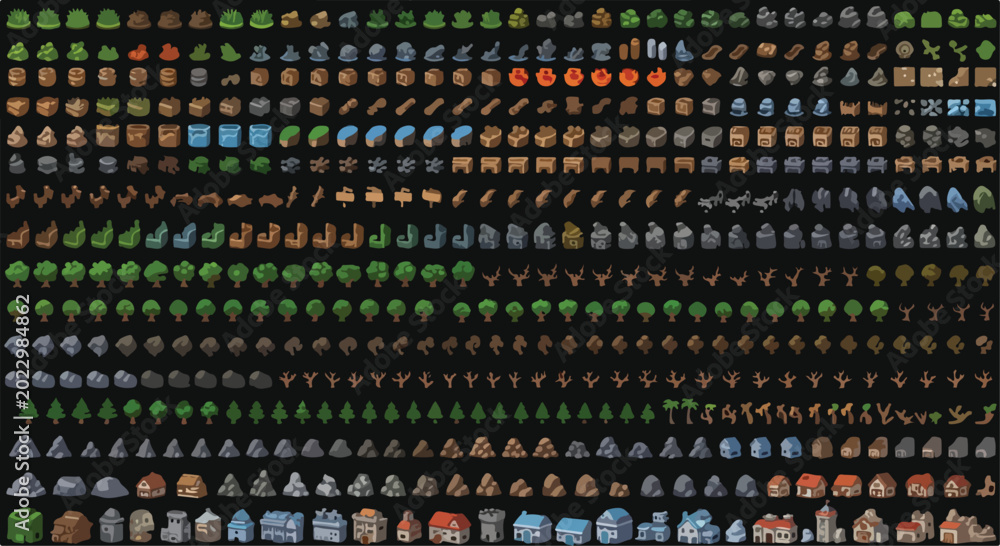 Pixel art game assets collection, isometric 2D environment sprites for ...