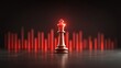 © buraratn - Glowing Chess King Piece with Abstract Red Bars in Background, Symbolizing Strategy and Competition in Modern Gaming and Business Environments