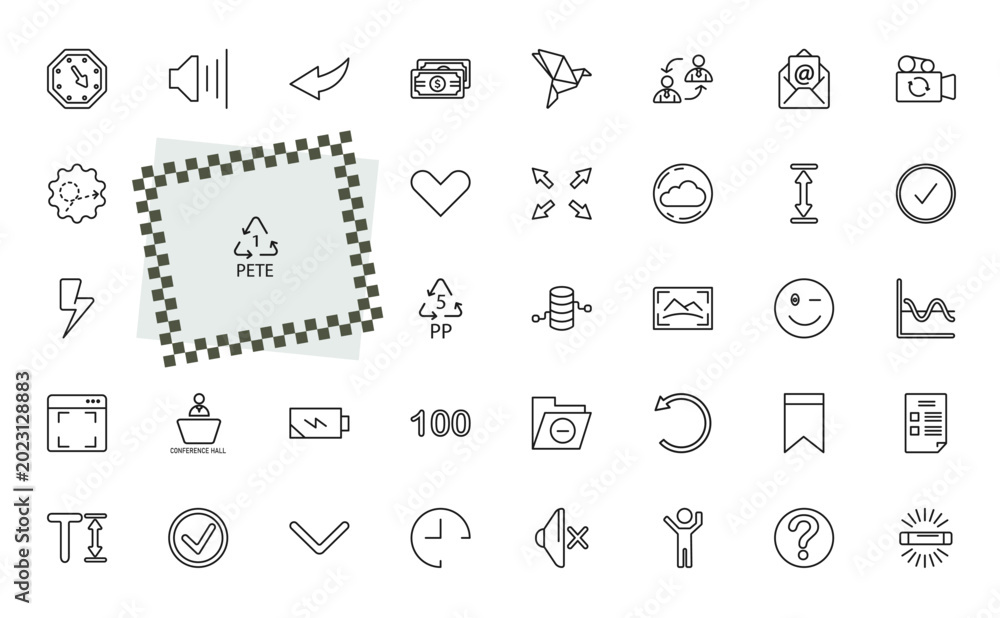outline user interface icons set - corner widget, high volume, photo ...